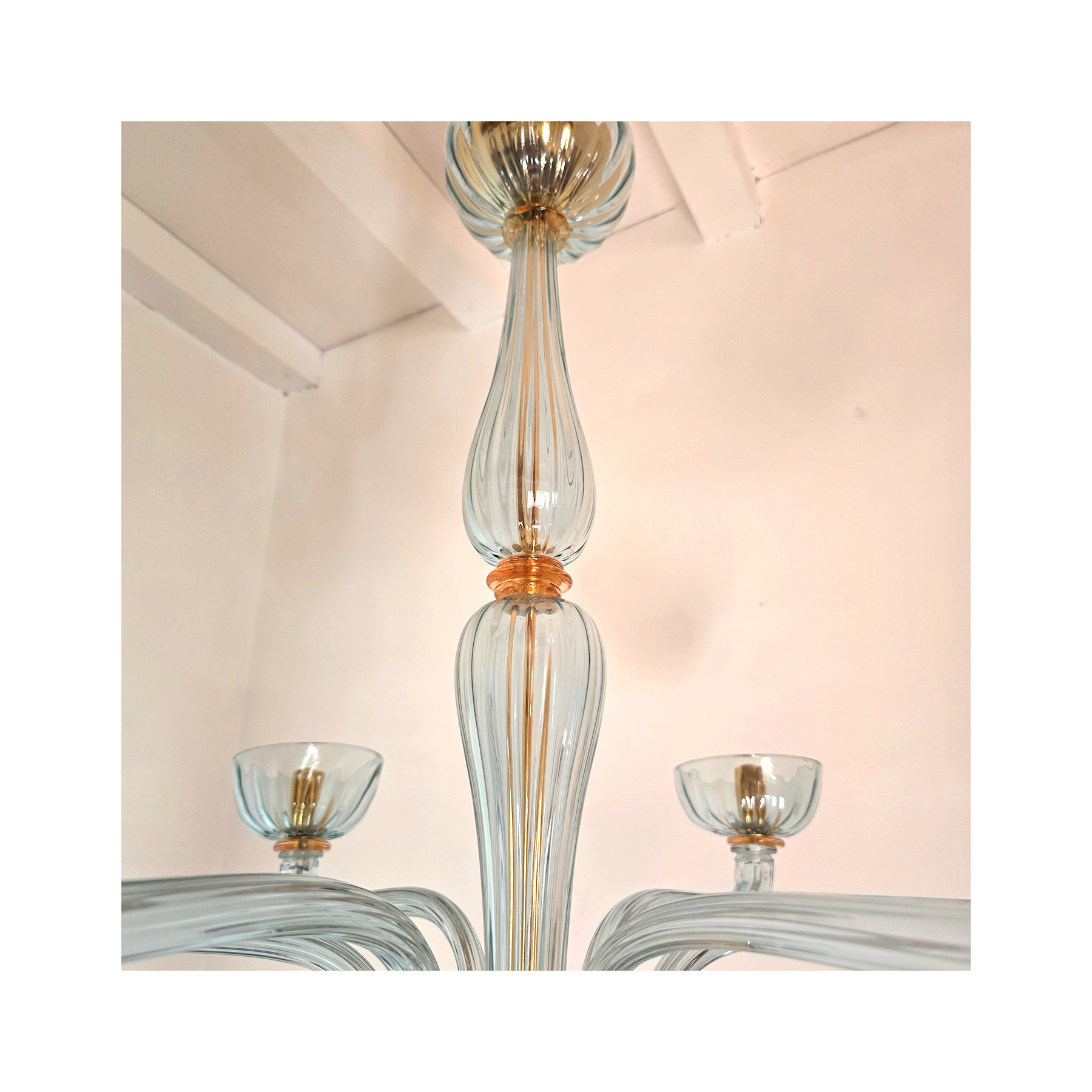 Light Blue Murano glass chandelier, Italy 1980s