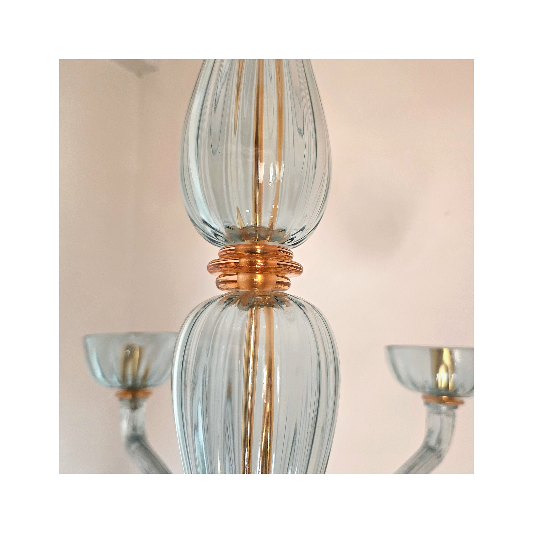 Light Blue Murano glass chandelier, Italy 1980s