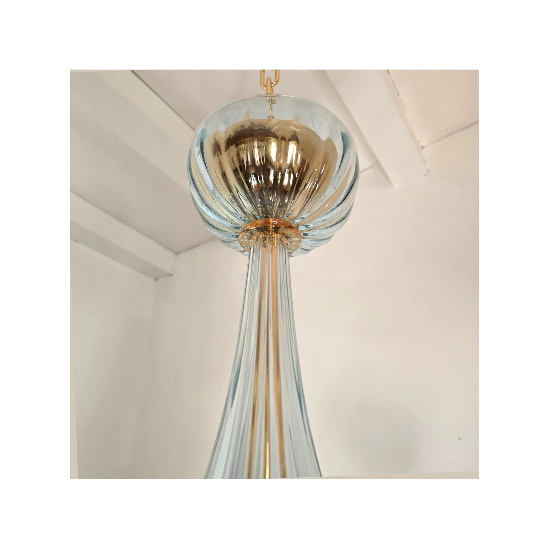 Light Blue Murano glass chandelier, Italy 1980s