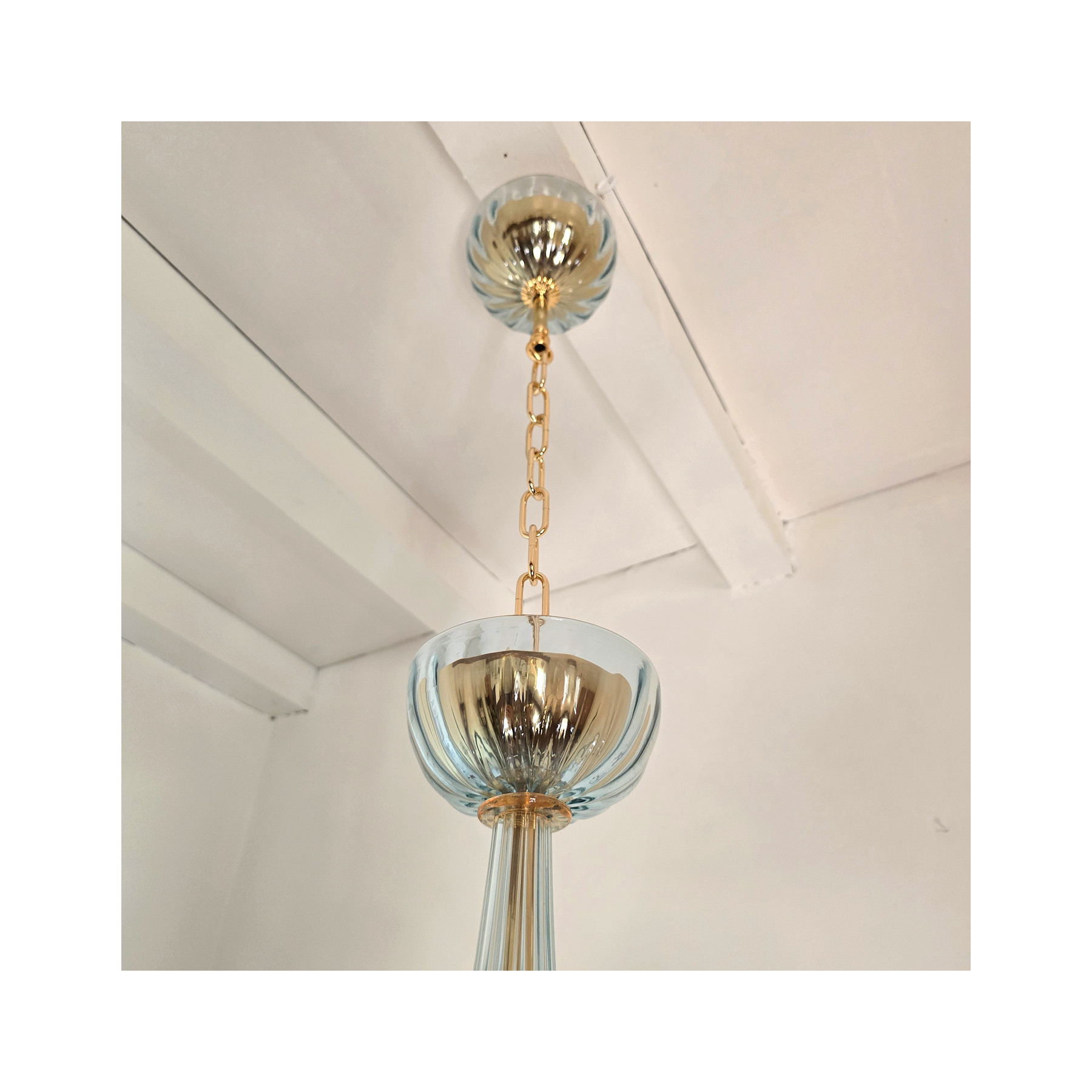 Light Blue Murano glass chandelier, Italy 1980s