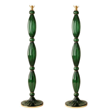 Pair of green, mid century modern, Murano glass floor lamps