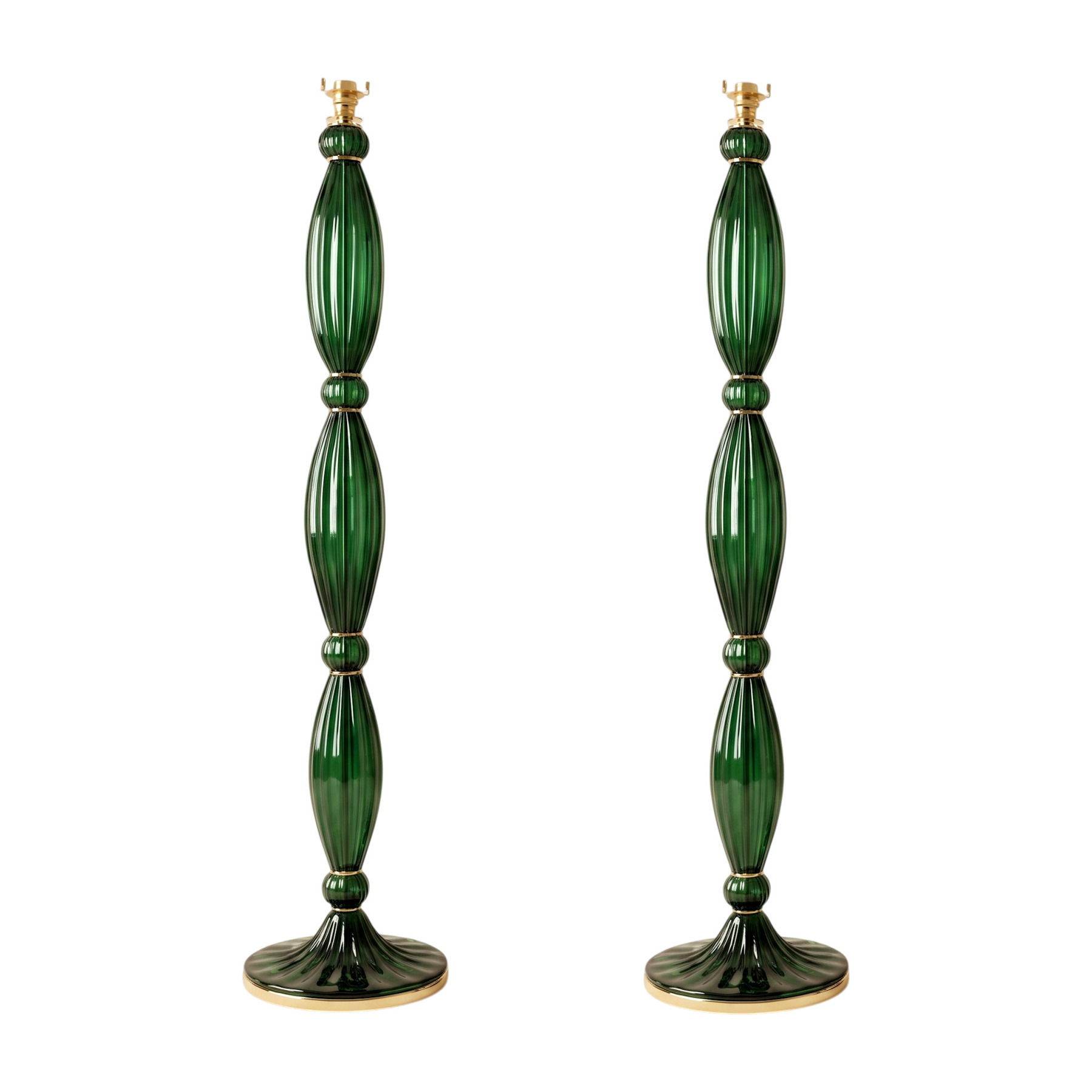 Pair of green, mid century modern, Murano glass floor lamps