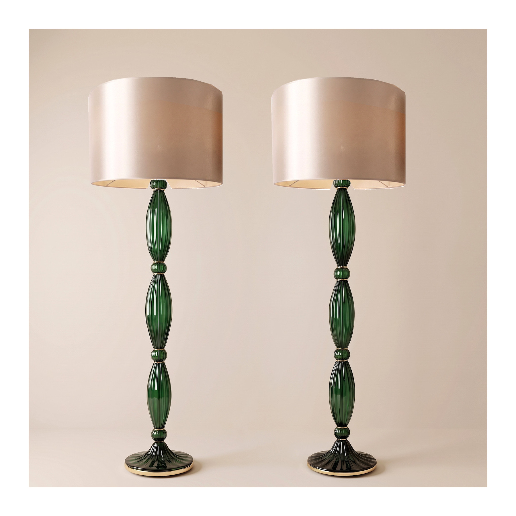 Pair of green, mid century modern, Murano glass floor lamps
