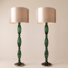 Pair of green, mid century modern, Murano glass floor lamps