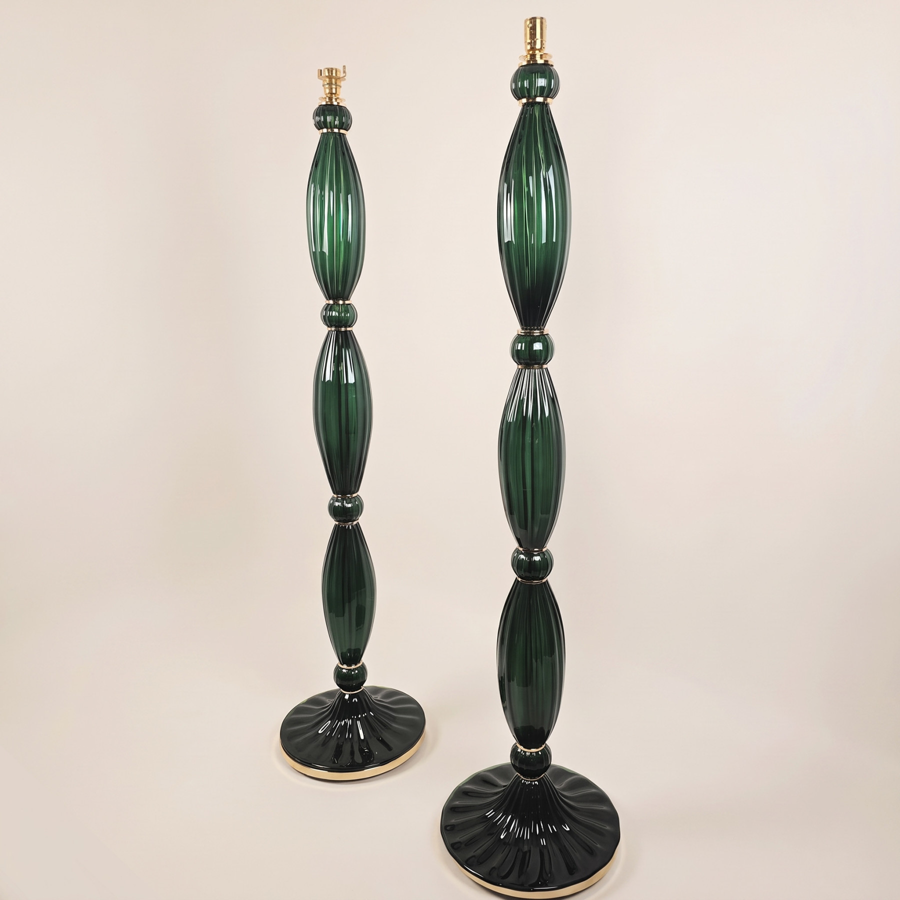 Pair of green, mid century modern, Murano glass floor lamps
