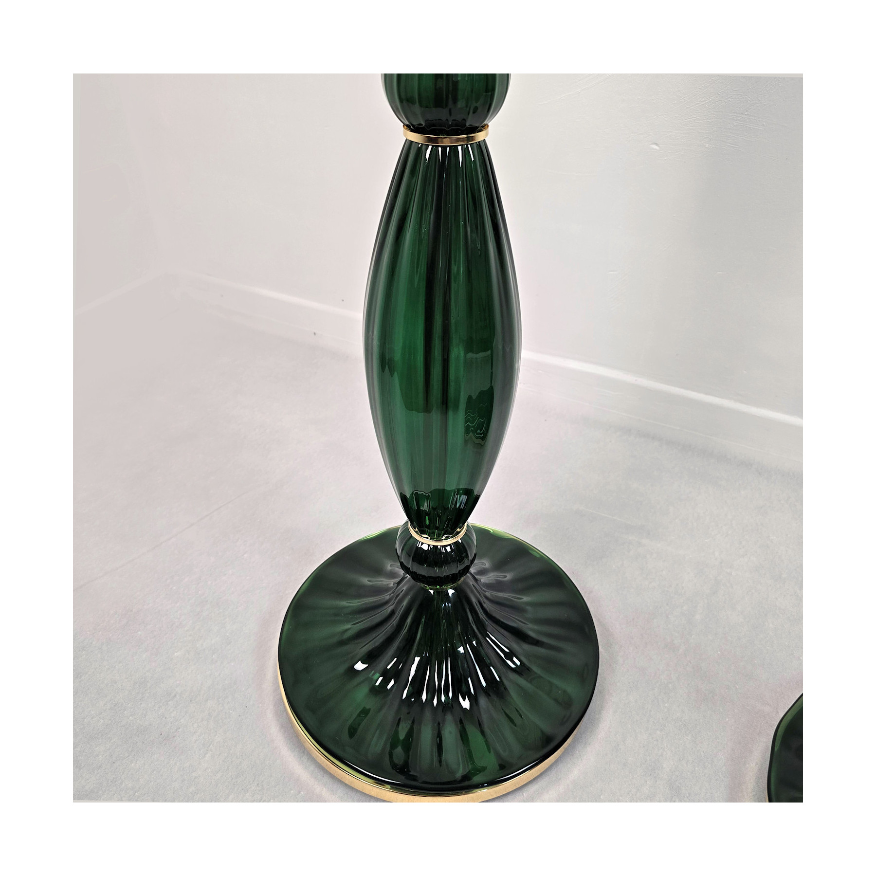 Pair of green, mid century modern, Murano glass floor lamps