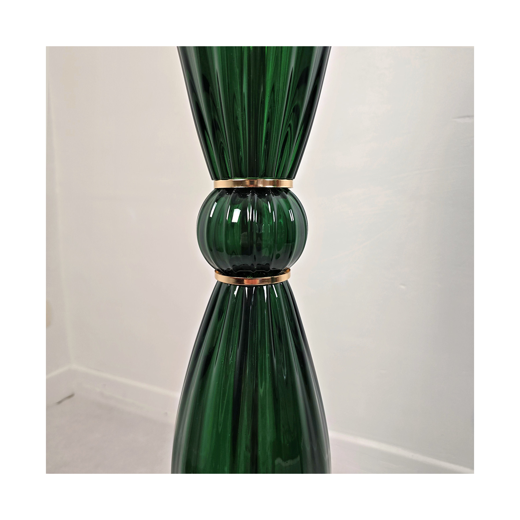 Pair of green, mid century modern, Murano glass floor lamps
